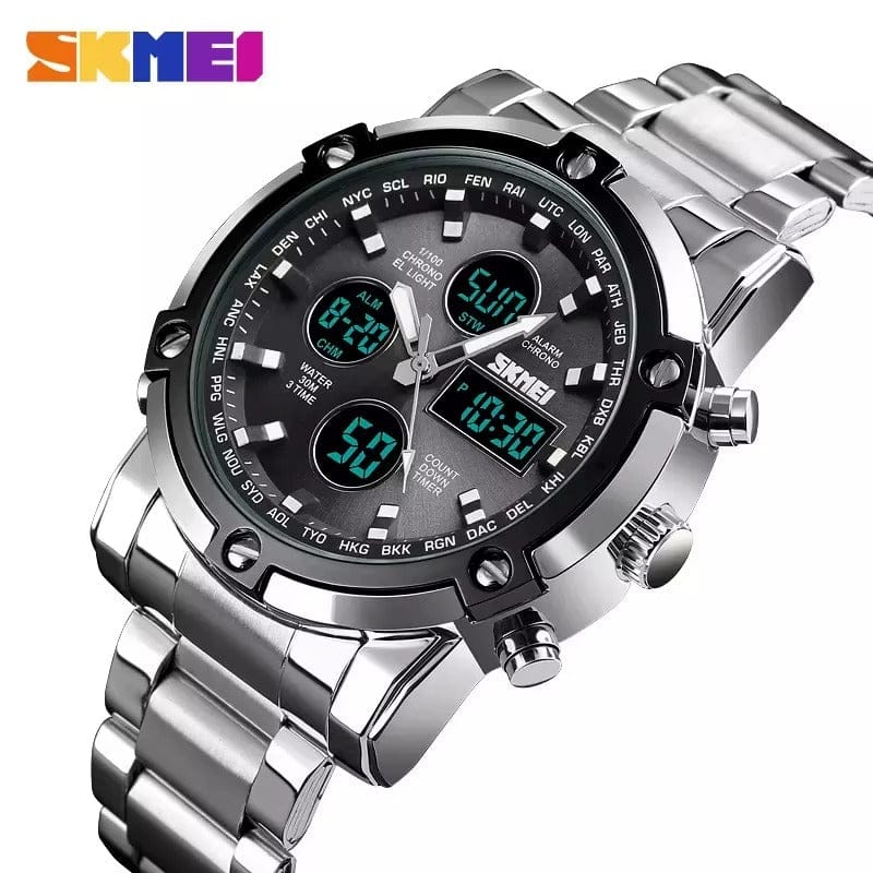 BONDABOU SHOP ⌚ Montre Homme SKMEI – Double Affichage Analogique & Digital – Acier Inoxydable